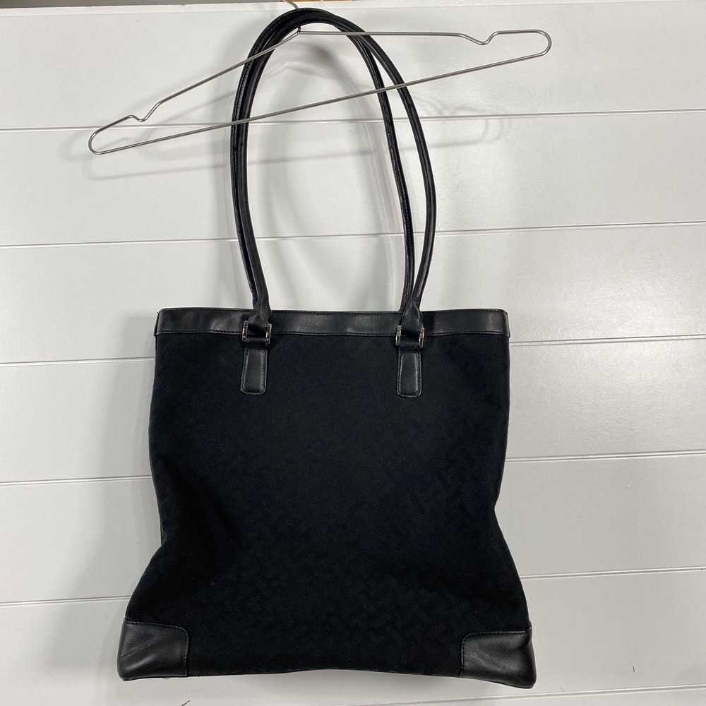Talbots Tote Bag Womens‎ Black Shoulder Bag Leather Trim Logo Monogram Handbag